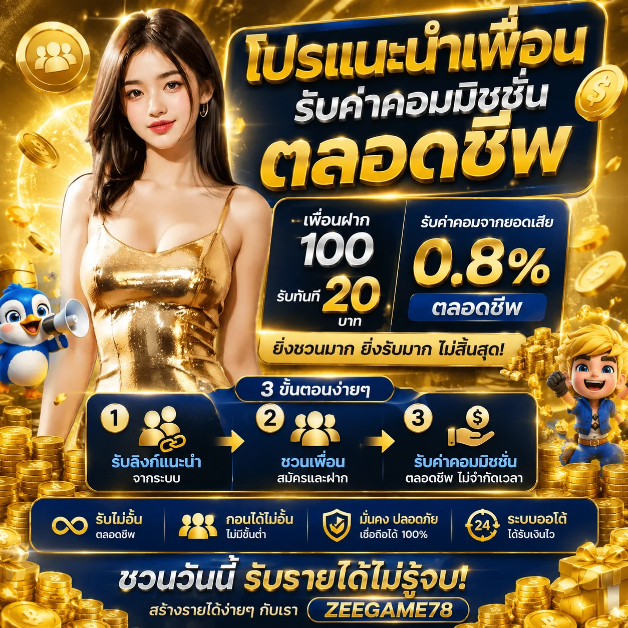 โปรแนะนำเพื่อนรับค่าคอมมิชชั่นตลอดชีพที่ zeegame78